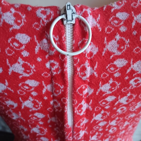 Vintage 6/8 Women's Romper 1of1 Red Sleeveless Fish Print 1970's Front Zipper - Picture 9 of 12